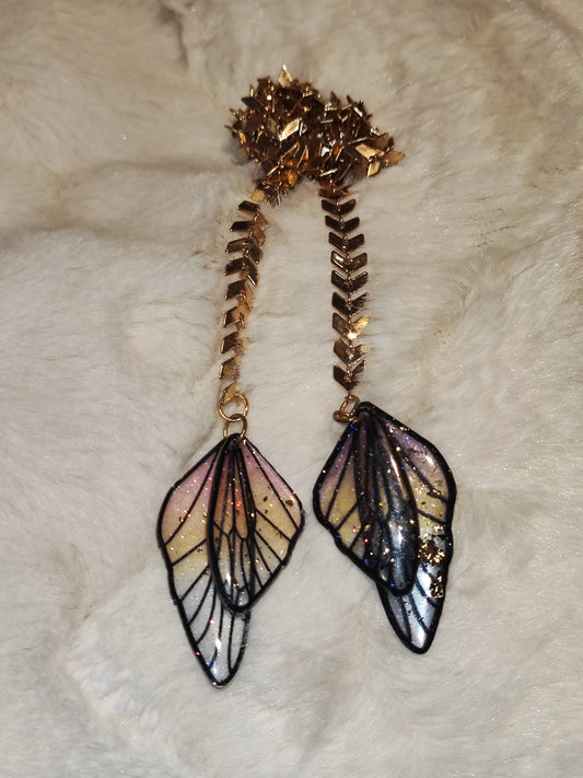 Gold orange fairy wings facechain