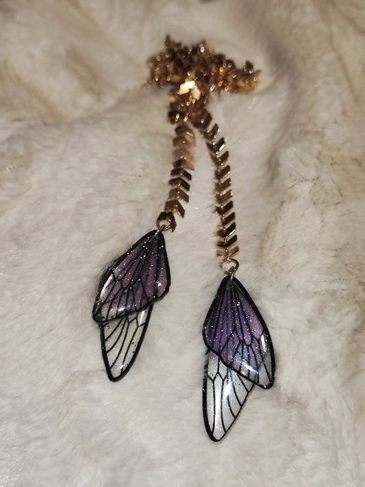Gold facechain with purple fairy wings